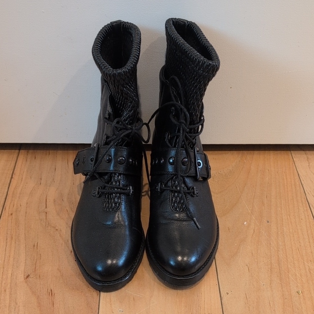 Stuart Weitzman Black Lace Up Boots